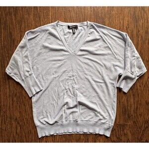 ELLEN TRACY Womens Sweater Light Blue Knit V-Neck Dolman Sweater Sz L Large